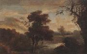 unknow artist A Wooded landscape with figures bathing and resting on the bank of a river oil painting artist
